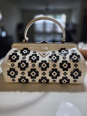 Prada White "Doctor Bag" with Black Floral Appliqués - Fall 2012